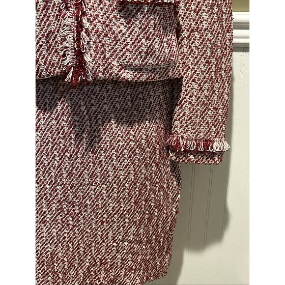 Vtg St John Knit Size 2 Skirt Suit Red & White Tweed Fringed Jacket Full Zip - Picture 9 of 16